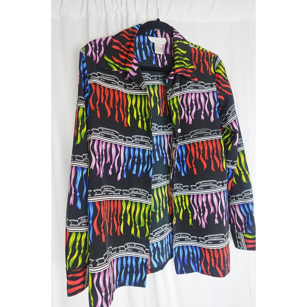 Vintage Jordan Bold Rainbow Ribbon Print Shirt M Button Up Colorful‎ Retro Top